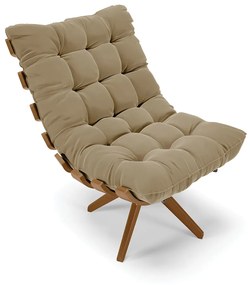 Poltrona com Puff Giratório Costela Suede Marrom Rato Base de Madeira MA30 M11 - D'Rossi