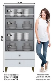 Cristaleira 2 Portas de Vidro 2 Gavetas Off White Nature Liz