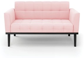 Sofá Namoradeira 2 Lugares Base de Madeira Preto Elisa Suede D03 - D'Rossi - Rosa Bebê