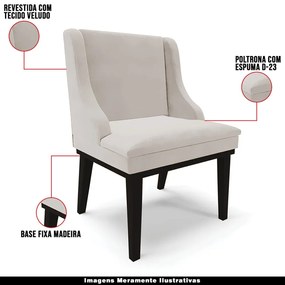 Poltrona Decorativa Base Fixa de Madeira Firenze Veludo Cinza/Preto G19 - Gran Belo