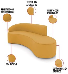 Sofá 3 Lugares Orgânico 180 cm Morgan Veludo D03 - D'Rossi - Mostarda