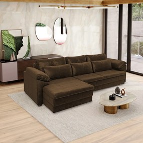 Sofá Retrátil Elétrico Sala de Estar Nolan Bipartido 297cm Conforto Premium em Couro Marrom Chocolate Manchado G58 - Gran Belo