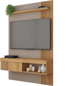 Painel TV 45 Pol 120cm Bancada Suspensa Ripado Luana Fendi/Buriti C01 - D'Rossi