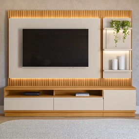 Painel com Rack Bancada e Módulo Lateral Singapura 238cm TV até 70 Tauari/Off White G77 - Gran Belo