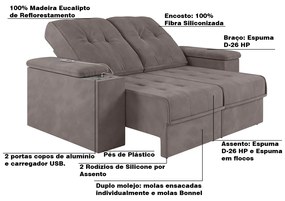 Sofá 4 Lugares Retrátil e Reclinável com USB Sala de Estar Calvin 257cm Veludo Avelã G46 - Gran Belo