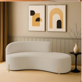 Sofá 3 Lugares Orgânico 180cm Pé Dourado Morgan Veludo/Cotelê - Bege