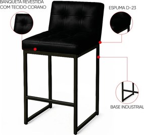 Banqueta Cozinha Alta com Encosto Industrial Kit 4 Preto Lirina PU Preto C05 - D'Rossi
