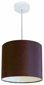 Lustre Pendente Cilíndrico Md-4143 Cúpula em Tecido 35x25cm Café - Bivolt