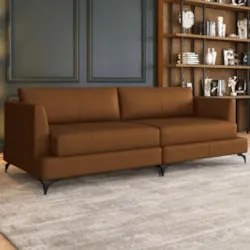 Sofá 2 Lugares Living 190cm Pé Ferro Soren Couro Telha Z55 - Mpozenato