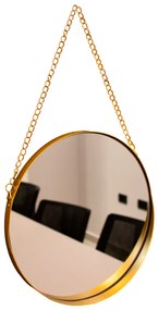Espelho Decorativo Adnet Redondo Dourado com Alça de Corrente Dourado 26x5 cm - D'Rossi