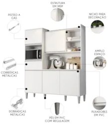 Armário de Cozinha Compacta 160cm 5 Portas Isabel Branco    - AJL Móve
