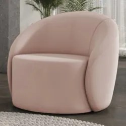 Poltrona Sala Decorativa Redonda 91cm Steve Veludo Rose I01  - Mpozena