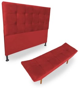 Cabeceira com Calçadeira Casal 140cm Maya Suede Vermelho - Sheep Estofados - Vermelho