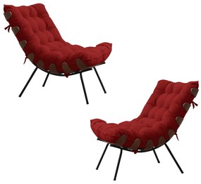 Kit 2 Poltronas Decorativas Sala de Estar Abel Base de Madeira Preto Veludo Vermelho G41 - Gran Belo
