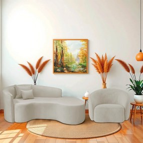 Kit Recamier Curvo Sala de Estar Inglaterra 180cm Lado Direito e Poltrona Orgânica Luxo Amore Linho