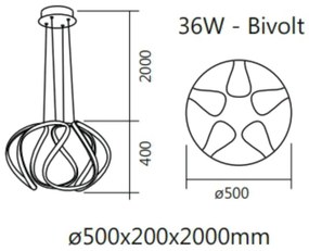 Pendente Onda Ø50X40Cm Led 36W 3000K Bivolt / Dourado |S&l Iluminação... (Dourado)