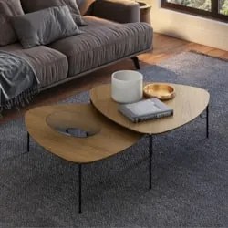 Mesa de Centro Para Sala Pés Metálicos Kit 2 Blen Louro/Preto I06 - Mp