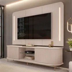 Painel Para TV 75 Pol e Rack Bancada Ripado 218cm World D04 Off White