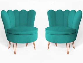 Conjunto 2 Poltrona Dália Pés Hairpin Legs Bronze Veludo Azul Tiffany