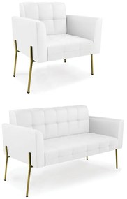 Sofá Namoradeira e Poltrona Base Pé de Ferro Dourado Elisa Corino D03 - D'Rossi - Branco