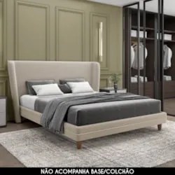 Cabeceira Cama Box King 195cm Nicea Z37 Veludo Bege - Mpozenato