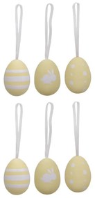 Kit 06 Enfeites Ovo Decorativo Plt Amarelo e Branco - D'Rossi