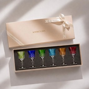 Kit 6 Taças Coloridas de Cristal Lapidado 66 p/ Licor c/ Caixa de Presente - KT02 KT02
