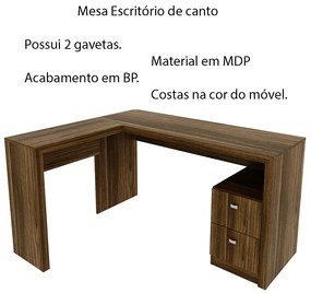 Mesa com 2 Gavetas para Escritório Home Office ME4129 MDP Nogal G69 - Gran Belo