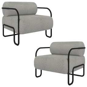 Kit 2 Poltronas Decorativas Sala de Estar Polatsk Base Industrial de Ferro Bouclê Cinza G33 - Gran Belo