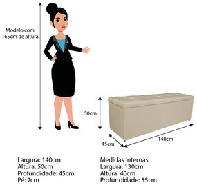 Calçadeira Estofada Manchester 140 cm Casal Corano Bege - ADJ Decor