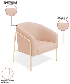 Poltrona Sala Industrial Alta Champanhe Stella Veludo D03 - D'Rossi - Rose