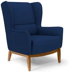 Poltrona Decorativa Base Manu Madeira Milena Veludo C-304 Azul Marinho