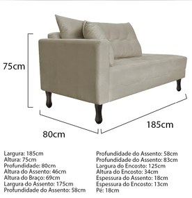 Kit Diva Recamier Azura 185cm Lado Direito e 02 Poltronas Classic Linho - ADJ Decor