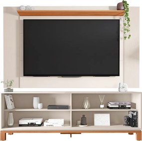 Painel TV 65 Pol 180cm com Rack Bancada para Sala Visari C01 - D'Rossi - Off White/Freijó
