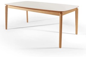 Mesa de Jantar Lalá - Vidro Off White com Borda Madeira