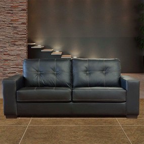 Sofá de Couro 3 Lugares Londres 206cm M06 Cor Preto 450 - ADJ DECOR