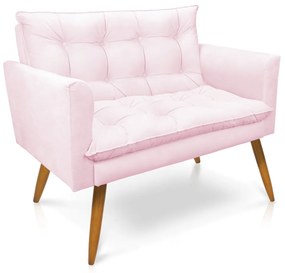 Sofá Namoradeira Tais Suede Rosa Bebê Pés Palito Castanho - D'Rossi