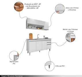 Conjunto Balcão de Cozinha para Pia Aéreo Dodoma MDP/BP Branco G96 - Gran Belo
