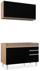 Kit Armário Aéreo e Balcão de Cozinha Lavanderia Dora sem Tampo 120cm L06 - D'Rossi  - Castanho e Preto