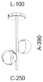 Plafon Vertical C/ Globo Filete 25X10X39Cm Metal E Vidro 2 X G9 Globo... (CAFÉ / COBRE BRILHO, FOSCO)