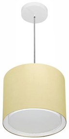 Lustre Pendente Cilíndrico Duplo Md-4284 Cúpula em Tecido 30x30cm Algodão Crú - Bivolt