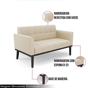 Poltrona Namoradeira Decorativa Karen Pés Fixo em Madeira Preto Suede Bege G19 - Gran Belo