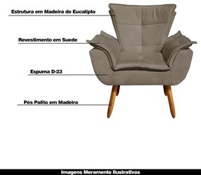 Poltrona Decorativa Pés Palito Charger Suede Nude G19 - Gran Belo