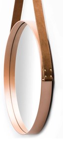 Espelho Redondo 35 Cm Decorativo Adnet Cobre Escandinavo Com Alça de Couro - D'Rossi