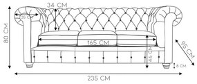 Sofá 3 Lugares Sala de Estar 235cm Chesterfield Pés Madeira Couro Verde G40 - Gran Belo