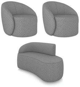 Sofá 2 Lugares Orgânico 140cm Morgan e 2 Poltronas Lua Linho Grafite D03 - D'Rossi