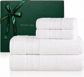 Kit 4 Pçs Toalhas Karsten 100% Algodão Nuvia c/ Caixa de Presente Natal - Branco Branco