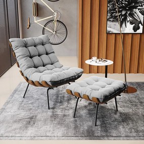 Puff Costela Suede Cinza Base Metálica Preto - D'Rossi