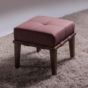 Kit 02 Puffs Decorativos 45cm Martínez Veludo Pés Madeira Rosa/Imbúia G62 - Gran Belo