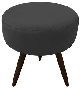 Puff Banqueta Berlim Redondo Suede Preto Pés Tabaco D'Rossi